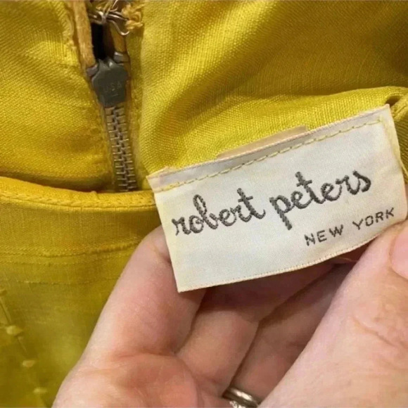 Robert Peters for Julius Garfinckel  Vintage Retro Yellow Silk Dress Pinup - Picture 8 of 9